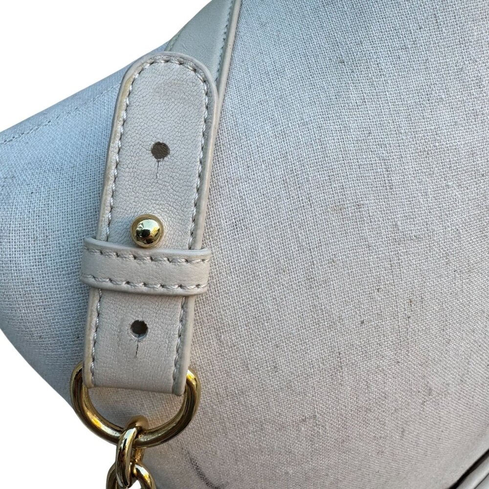 Isaac Mizrahi Quilted Leather Shoulder Bag Tassel Gold Chain Straps Ivory Beige - Picture 10 of 13